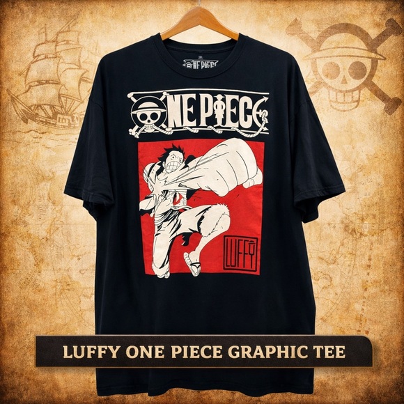Onepiece Other - Ripple Junction One Piece Luffy Anime Graphic Tee Black 2X